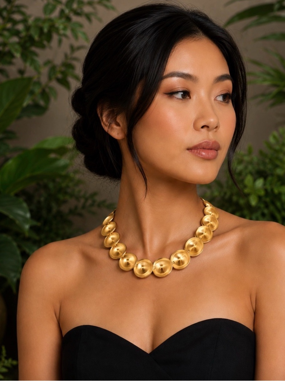 MONET Vintage Matte Gold-Tone Linked Coin Disk Necklace
